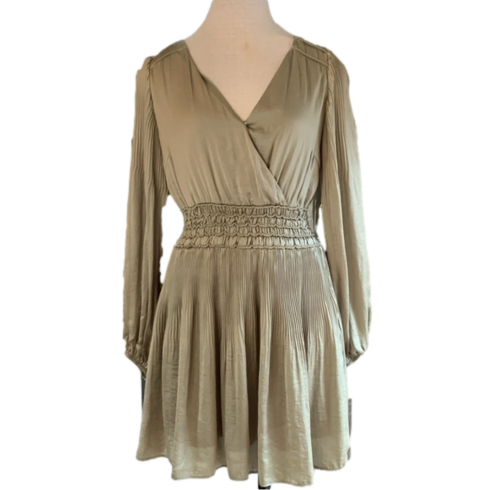 She + Sky sz S soft green long sleeve pleated dress